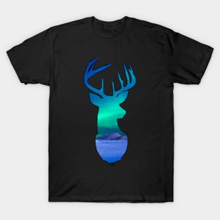 Aurora borealis shooting star cosmic deer T-Shirt